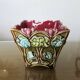 Vase, art nouveau cache pot, in barbotine, Onnaing majolica with floral motif.