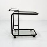 Black postmodern metal and glass serving trolley, 1980