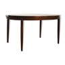Oval mahogany colored mid-century modern extendable dining table