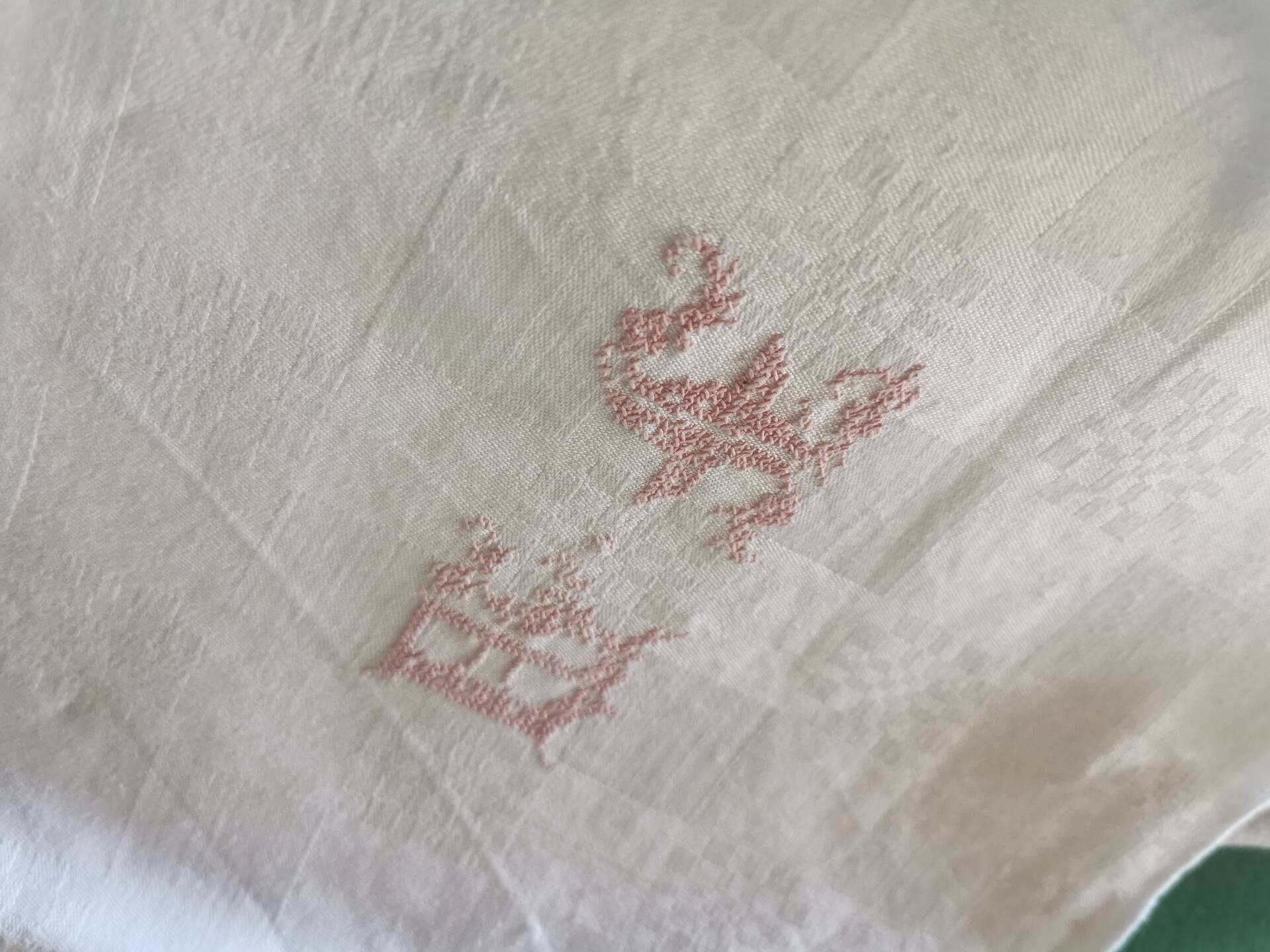 6 old damask linen napkins with a monogram