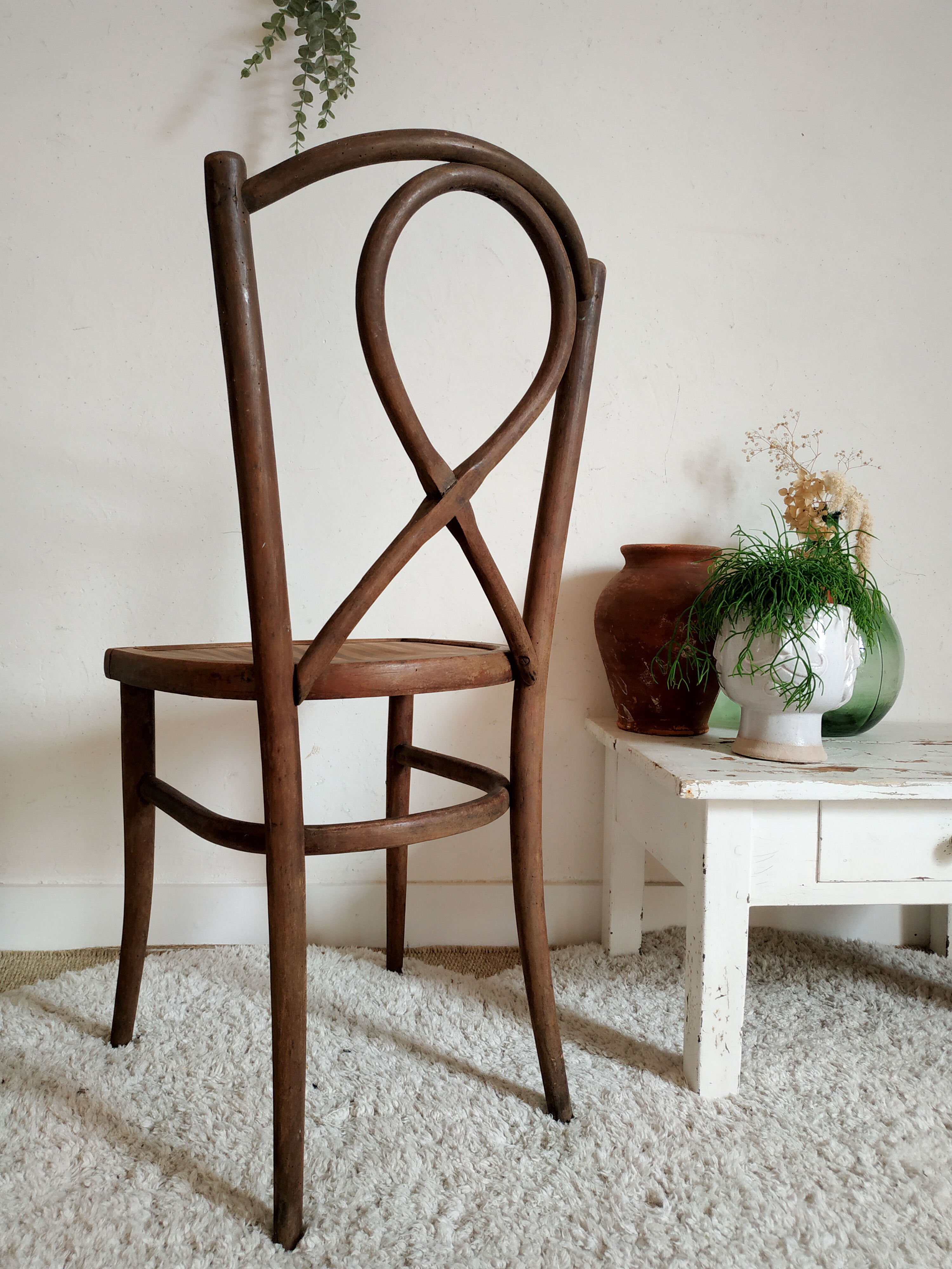 Striped curved wooden bistro chair