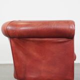 Cowhide Leather English Chesterfield Club Chair in a Light Red Tone