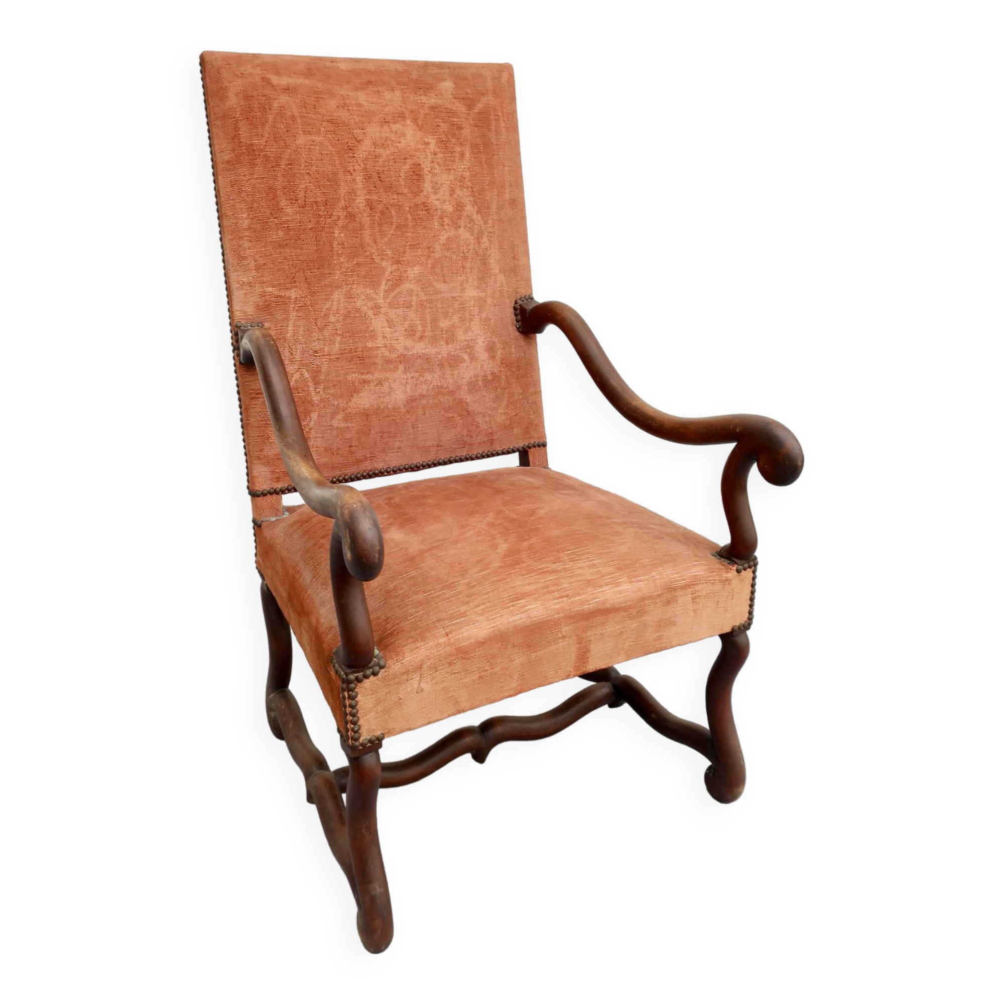 Vintage "sheep bone" armchair, Louis XIII style, walnut.