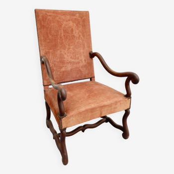 Grand fauteuil  vintage "os de mouton", style Louis XIII, noyer