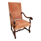 Large vintage "sheep bone" armchair, Louis XIII style, walnut