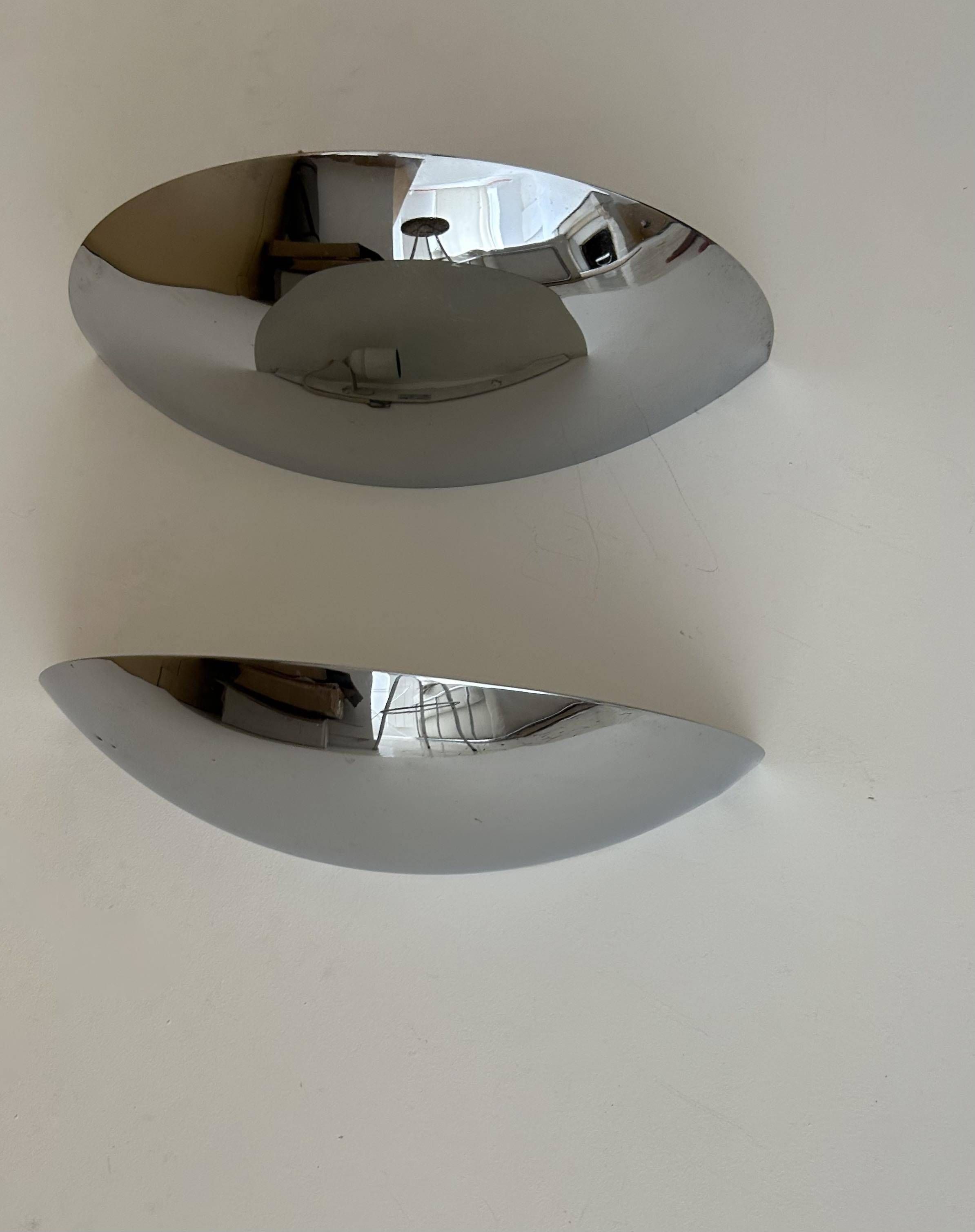 Pair of vintage wall lamp half moon, chrome, France 1970
