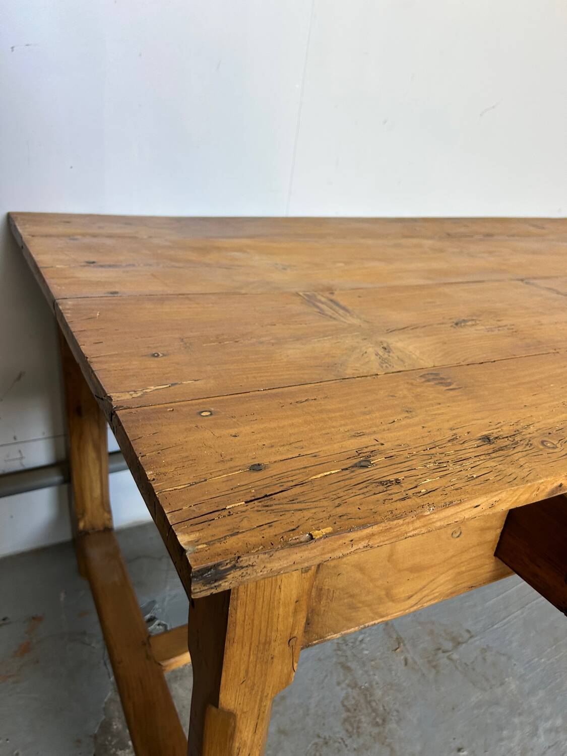 Antique solid wood farmhouse table with 2 drawers