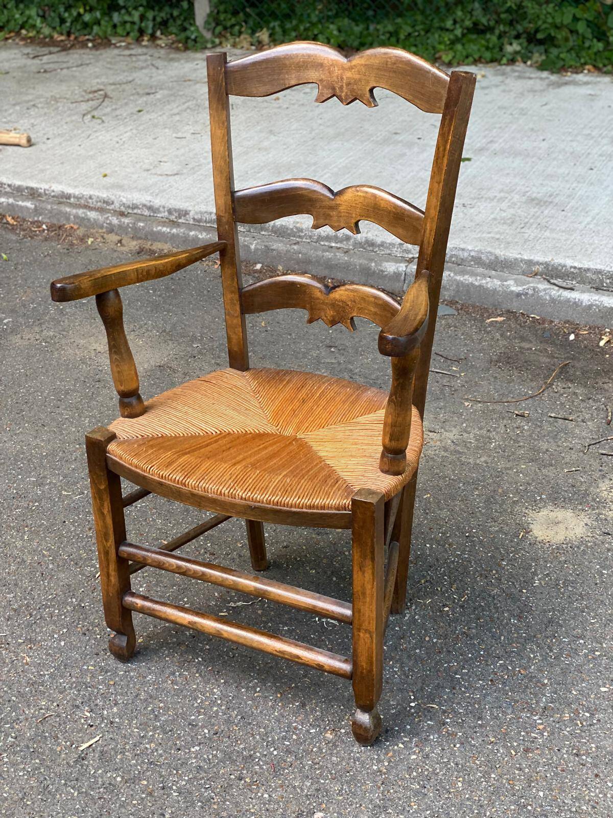 Provencal office chair in solid wood and straw