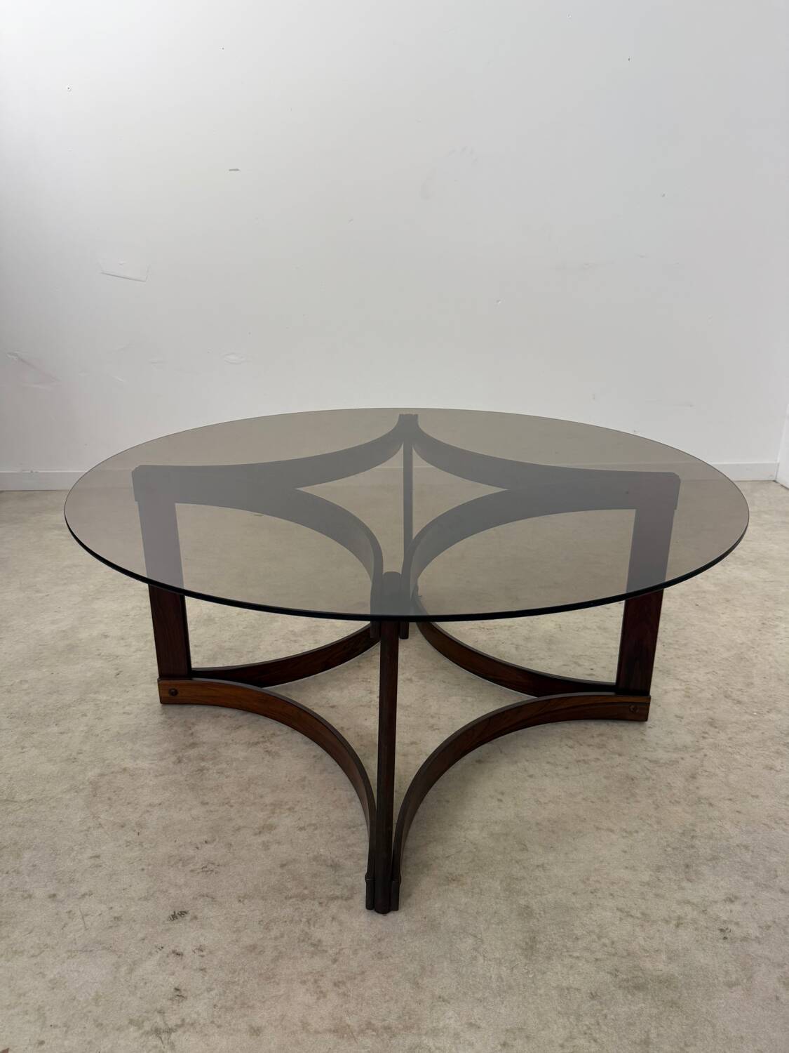 Antique rosewood coffee table with glass top designed by Ingmar Relling for Westnofa, vintage 70s