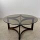 Ancienne table basse en palissandre et plateau de verre design Ingmar Relling pour Westnofa vintag annees 70