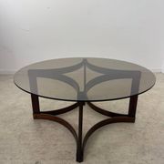 Antique rosewood coffee table with glass top designed by Ingmar Relling for Westnofa, vintage 70s