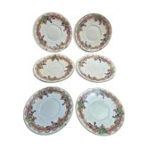 Set of 6 antique dessert plates Longwy – Violets model – Polychrome Art Nouveau decoration