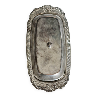 Beurrier vintage métal argenté style rocaille - Compartiment verre - Coutea