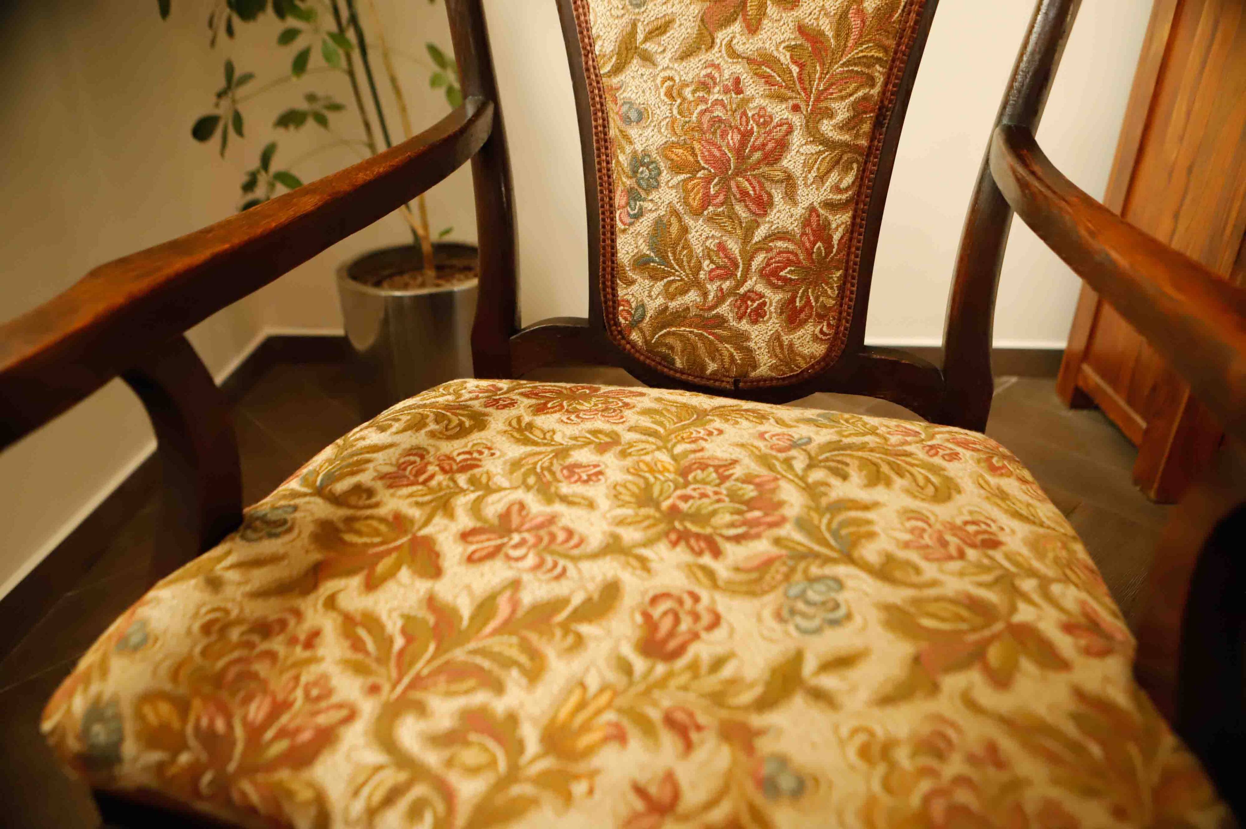 Antique Queen Anne Revival Carver Armchair with Floral Tapestry Upholstery