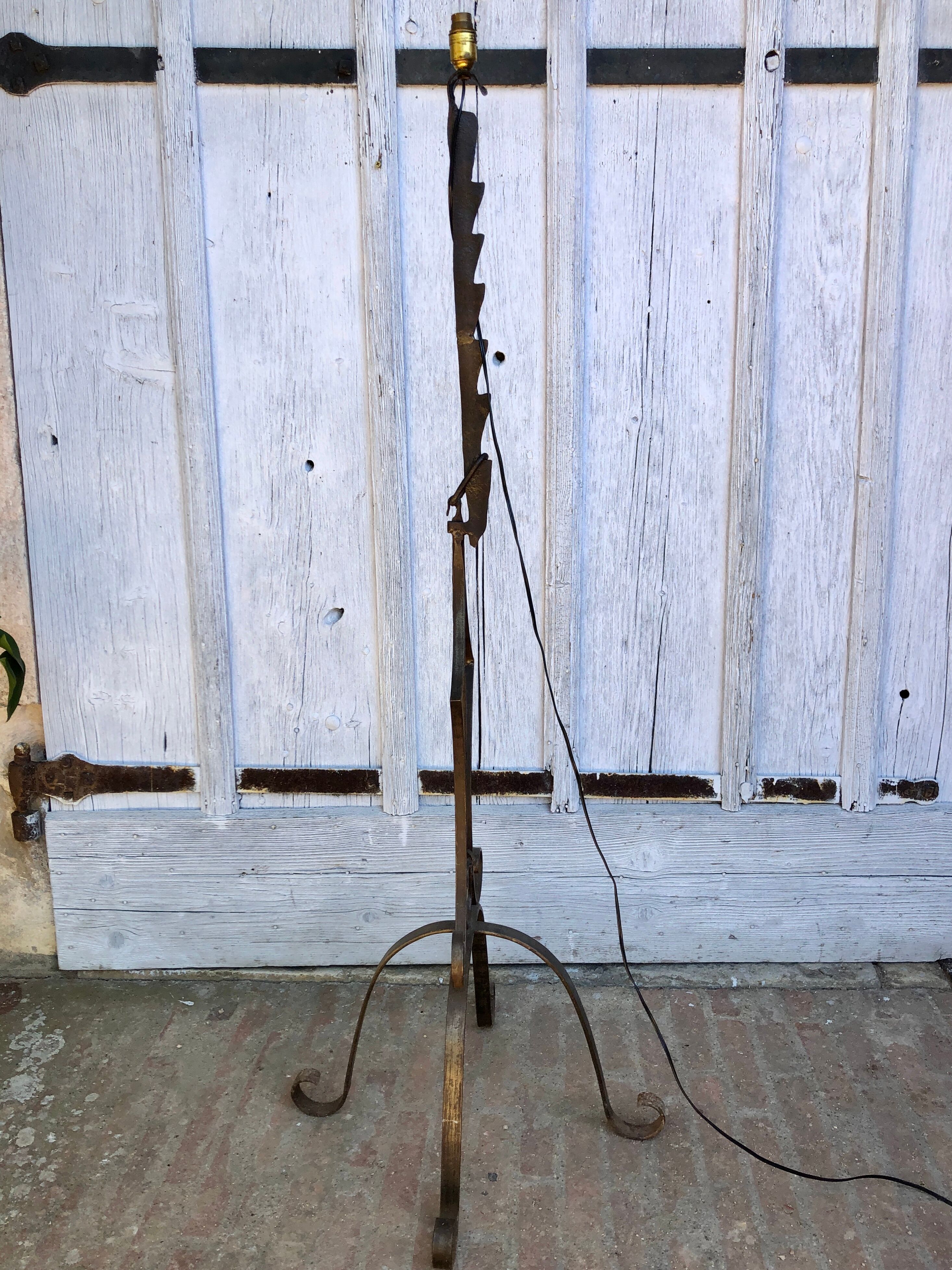 Brutalist wrought iron floor lamp 1970