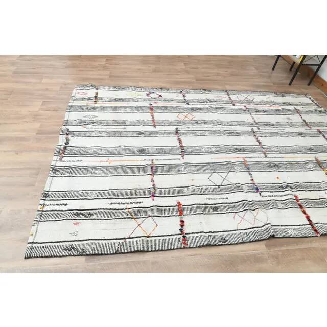 1970s Vintage Turkish Handmade Wool Cotton Beige Kilim Rug 174x265
