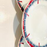 8 hollow plates ceranord st amand boulingrin pink and blue -vintage-kitchen-retro