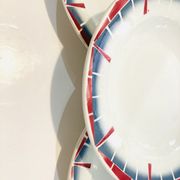 8 hollow plates ceranord st amand boulingrin pink and blue -vintage-kitchen-retro