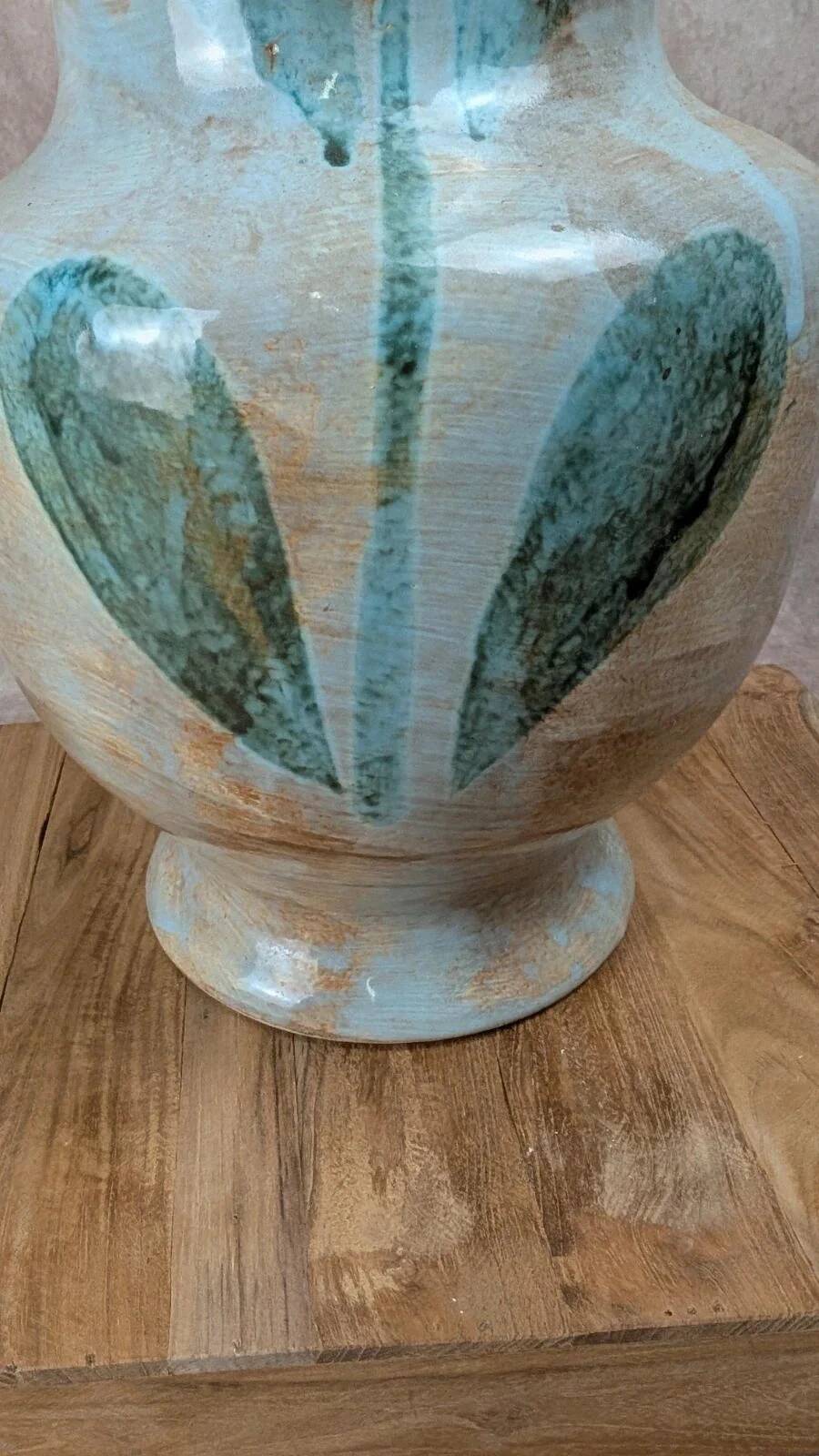 Large vintage vase Saint-Clément France – hand-painted floral decoration