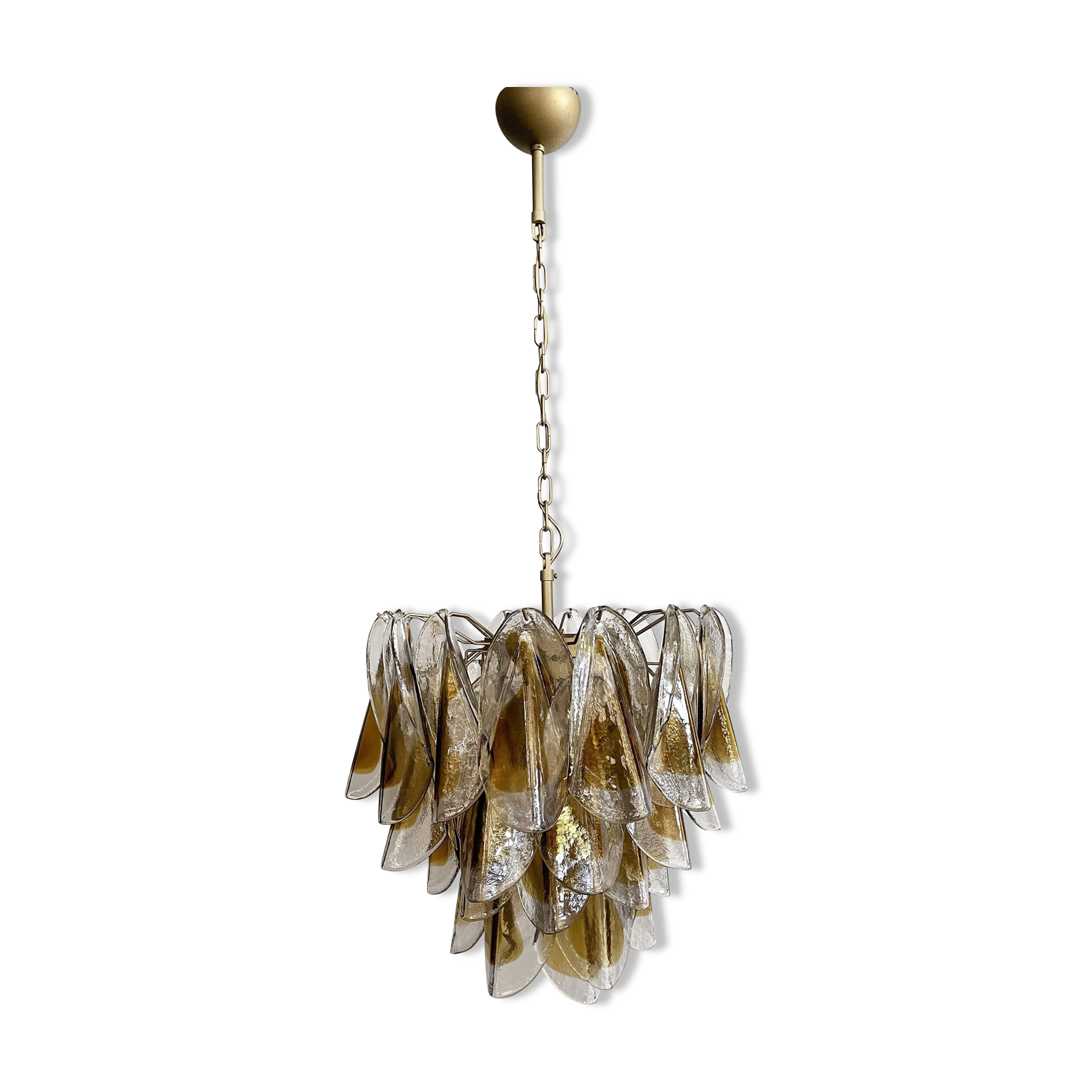 Lustre vintage italien de Murano - Mazzega - 41 "rondini" verre ambré