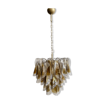 Vintage Italian Murano Chandelier - Mazzega - 41 "rondini" amber glass