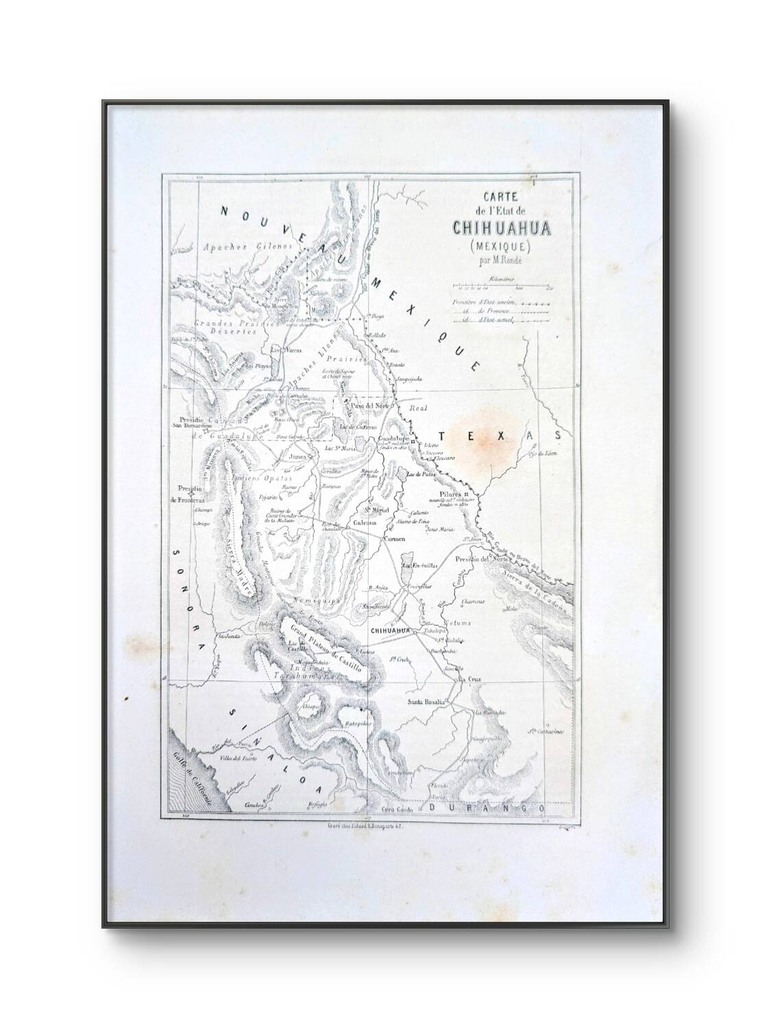 State of Chihuahua, Mexico, printed map from 1861.