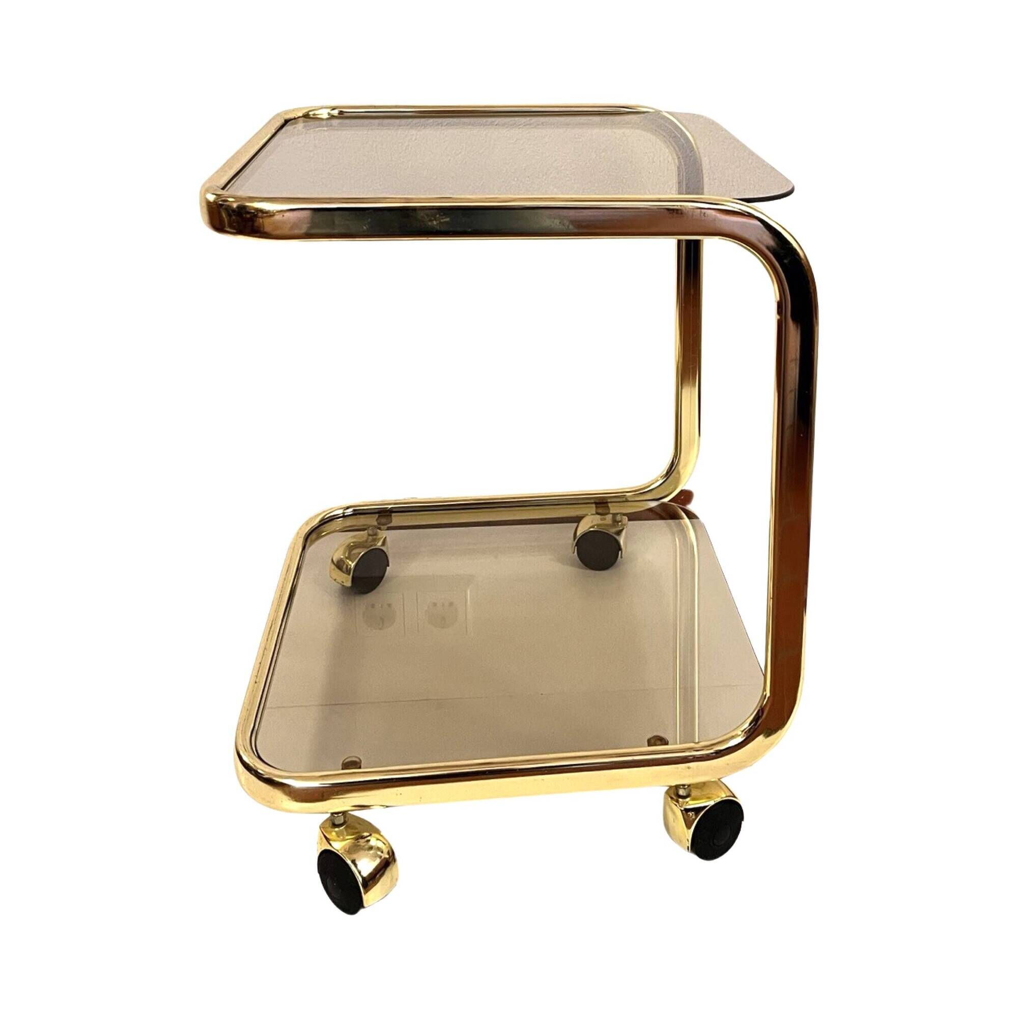 Glass mobile table | bar, Hollywood Regency style, Huwa-Spiegel, Germany 1970s