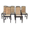 Set of 6 vintage tanned chairs in black lacquered wood of origin 1970