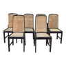 Lot de 6 chaises cannées Vintage en bois laqué noir d'origine  1970