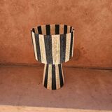 Black and white striped raffia table lamp