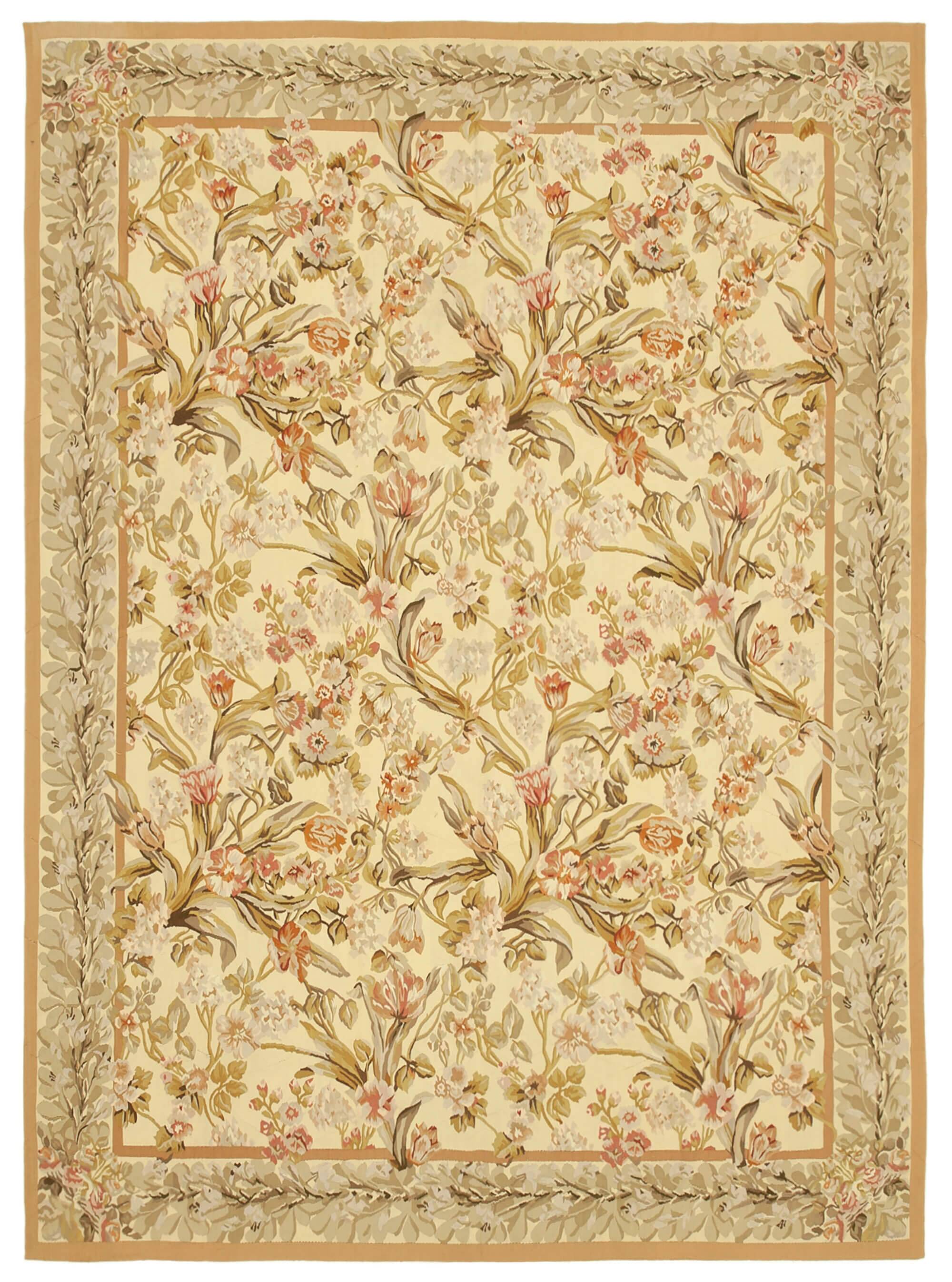 Handmade European Vintage Aubusson Kilim 266 cm x 366 cm