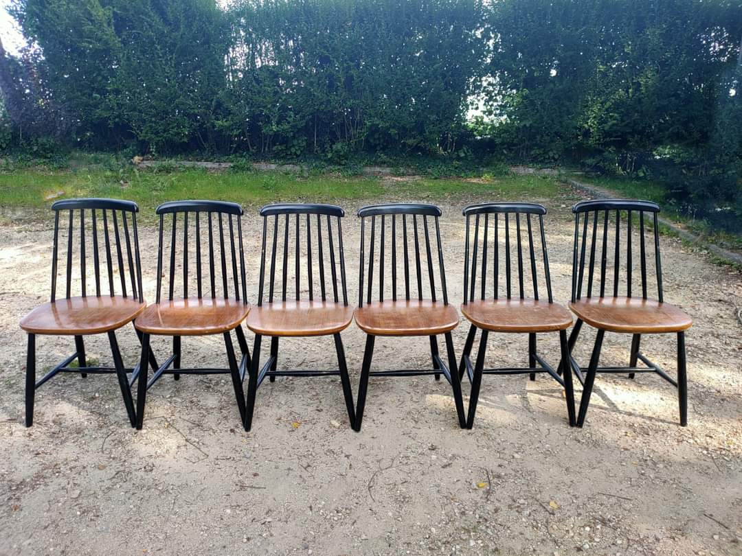 Series of 6 Chairs Nassjo Stolfabrik made of tinted black beech