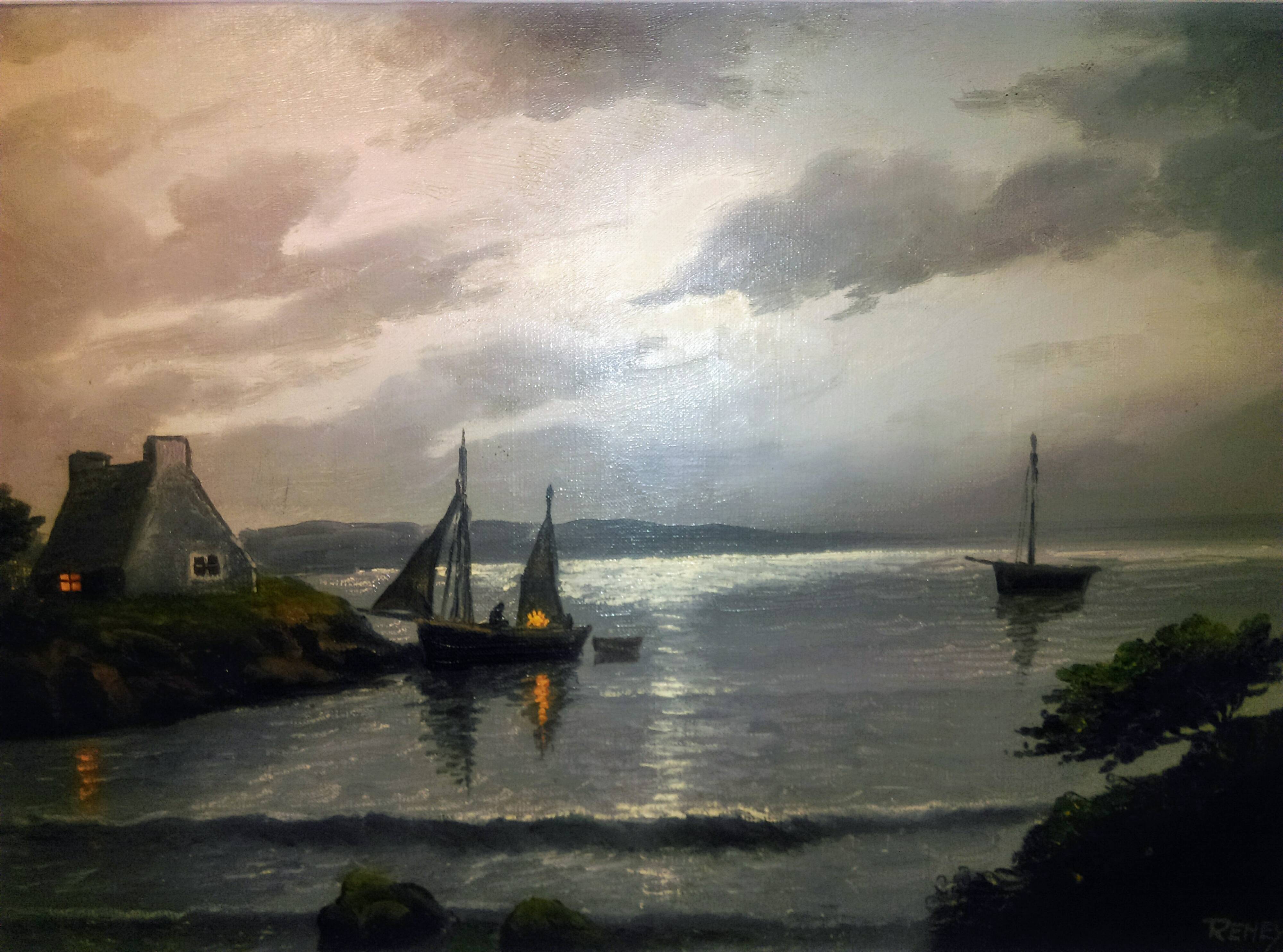 Oil painting.st Breton marine signed (reney 1890/1959)