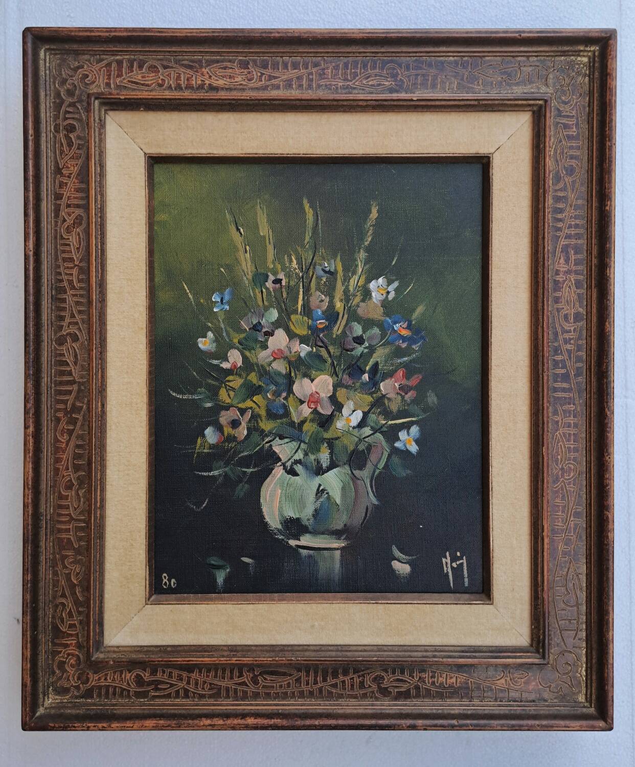 Oil on canvas bouquet of flowers signed Jean Monnier
