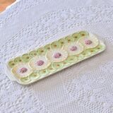 Large vintage cake dish in exotic fruit barbotine signed GV