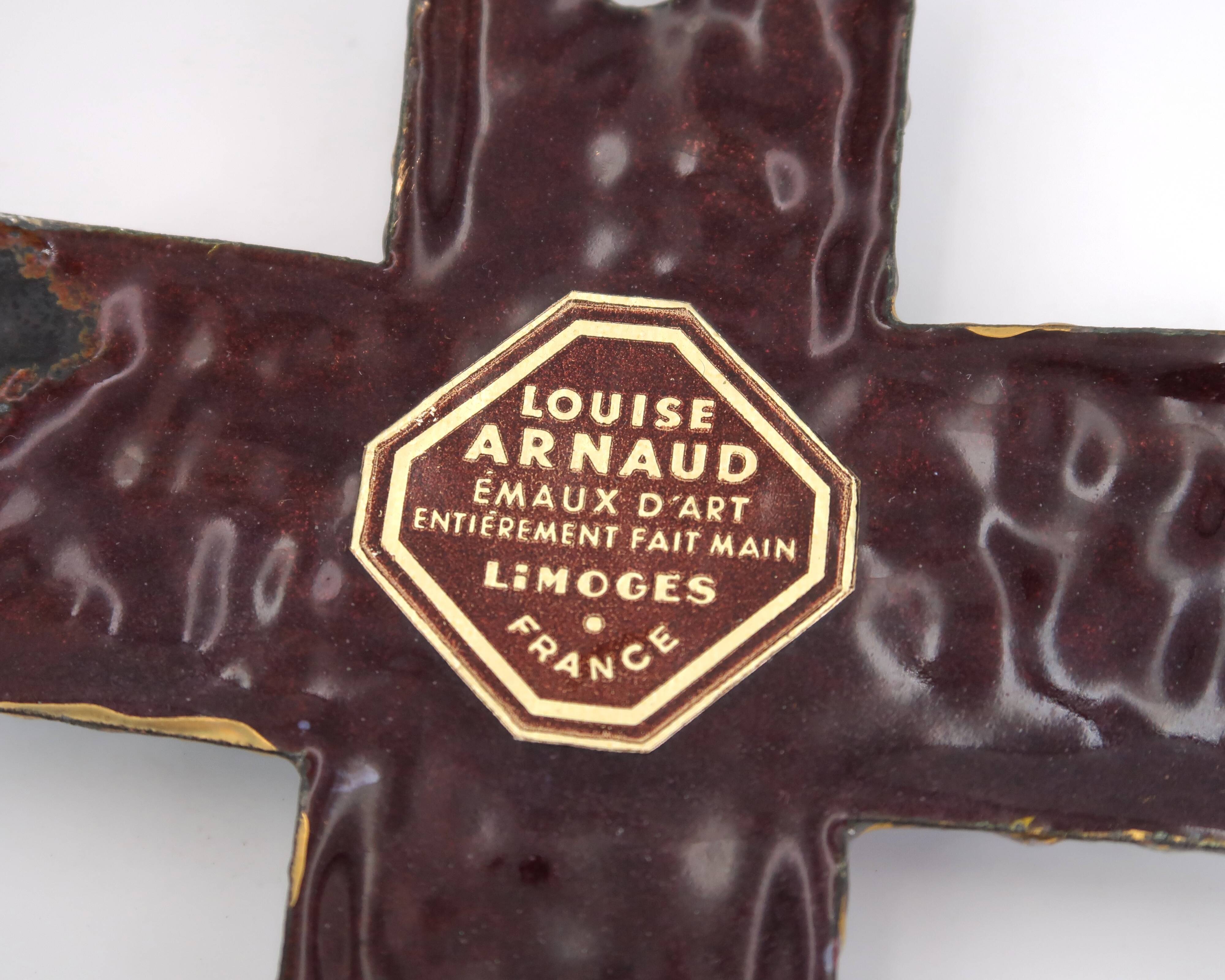 Wall cross by Louise Arnaud, Limoges art enamels, 1970s