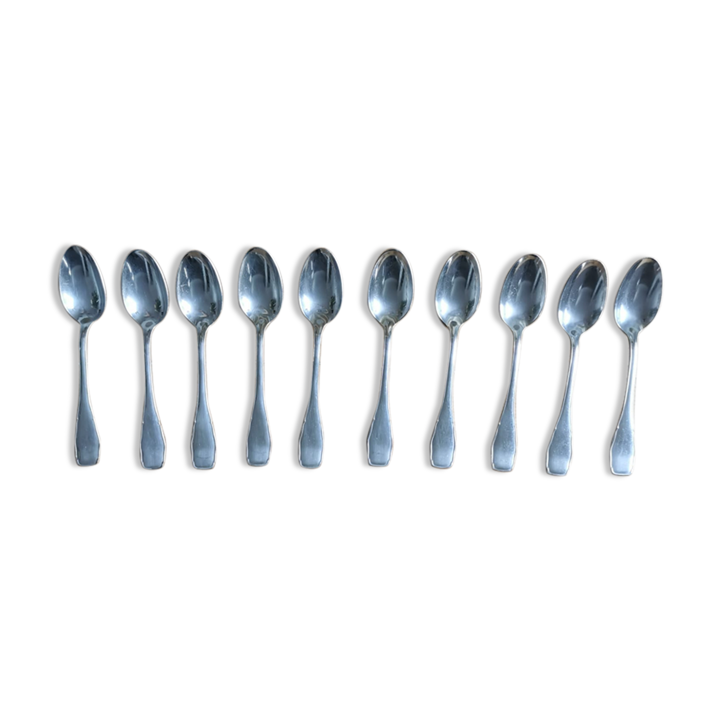 Set of 10 small silver metal spoons