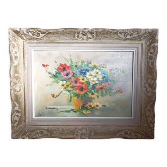 Peinture huile sur toile vintage décor floral cadre Montparnasse