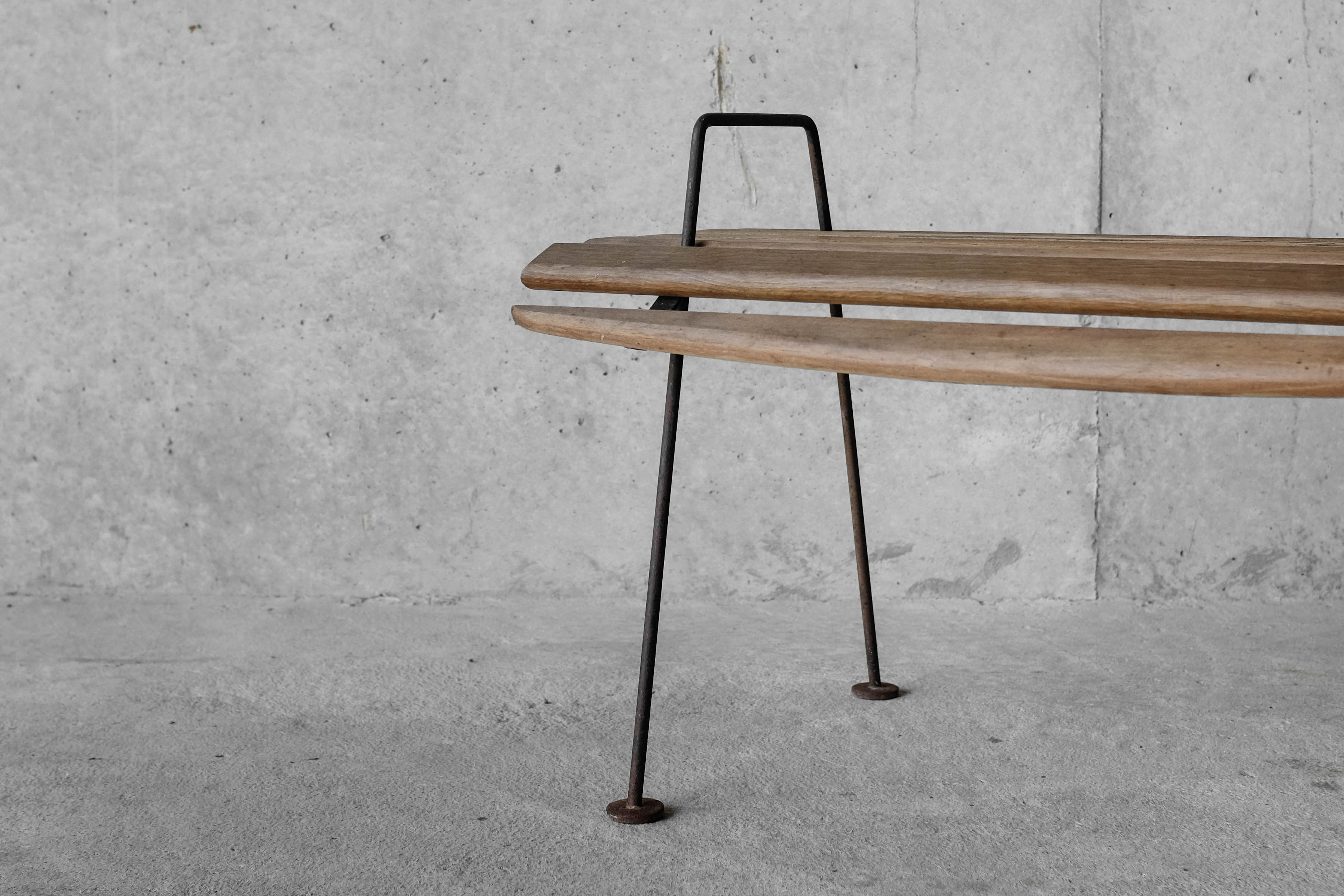 Stool with minimalist wood and metal slats
