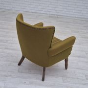 1970s, Danish lounge chair, original green furniture wool, oak wood.