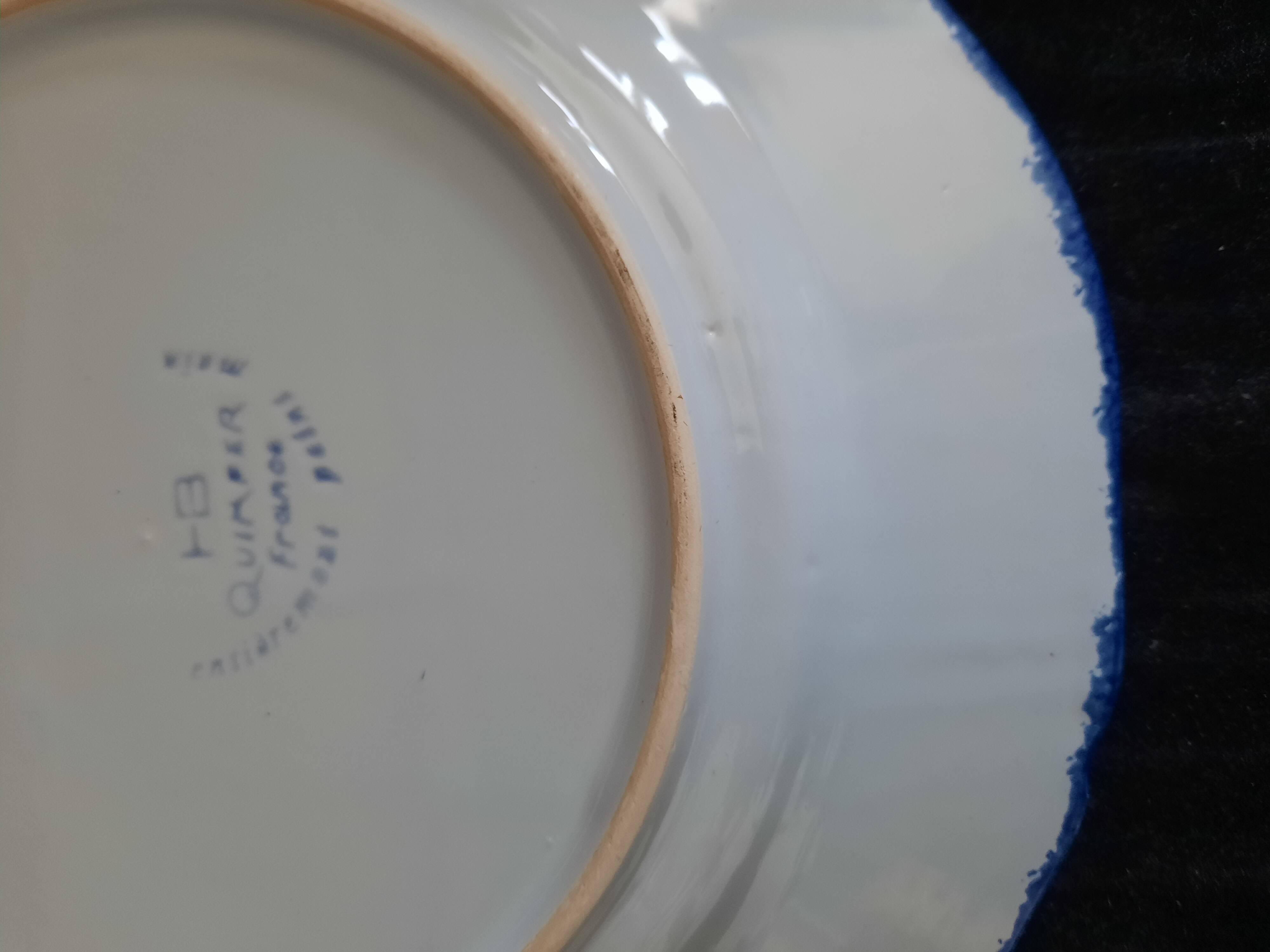 Old flat plate faience hb quimper hand-painted floral decoration