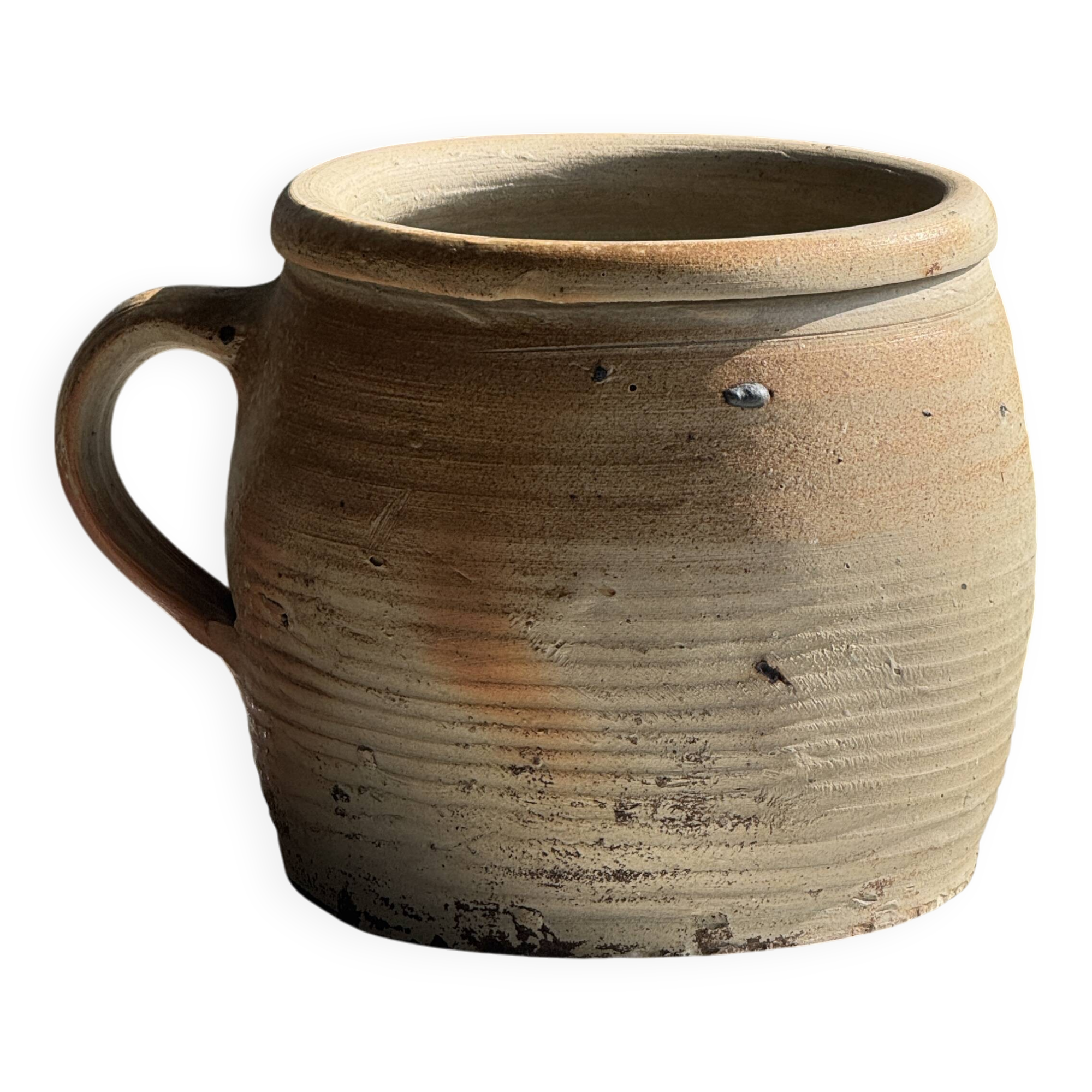Large stoneware pot with ribbed handle H16