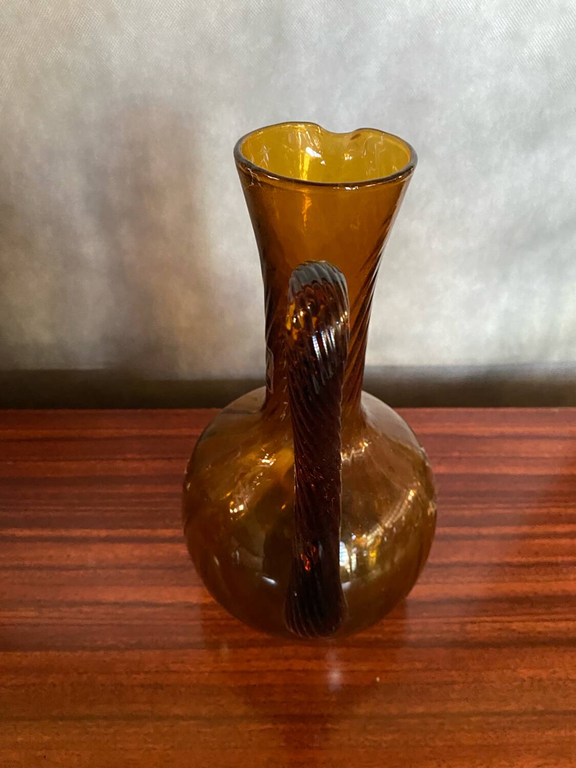 Antique Carafe CF Blown Glass Orange Amber Vintage #B842