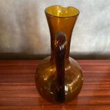 Ancienne Carafe CF Verre Soufflé Orange Ambre Vintage #B842