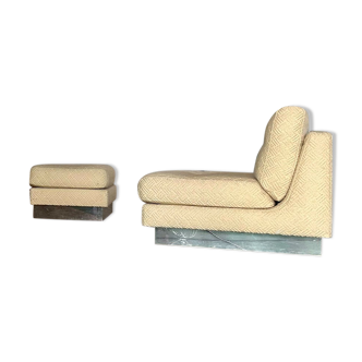 Vintage armchair and ottoman "California" Jacques Charpentier, "Flat" edition, France 1970