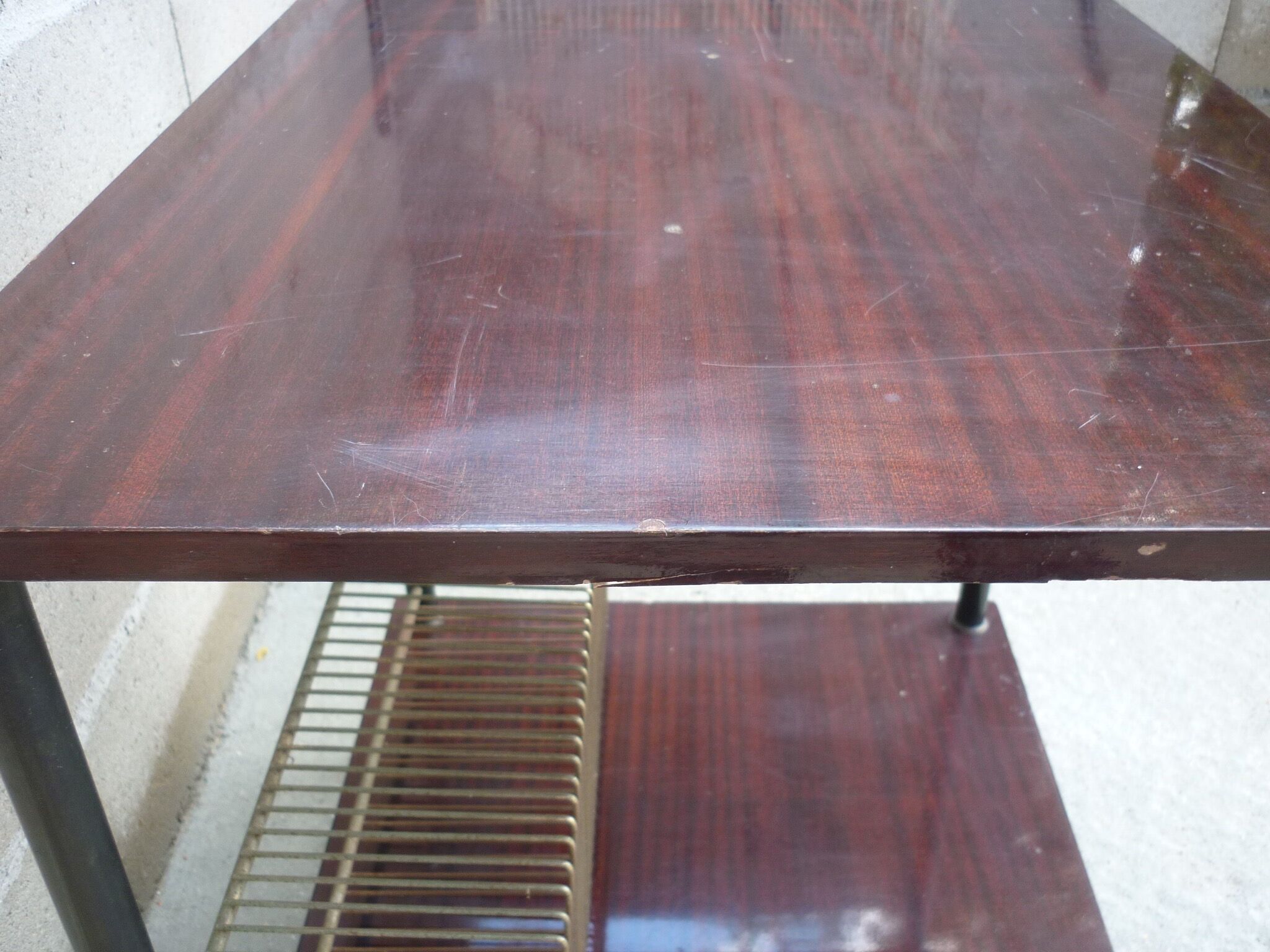 Wooden vintage table on wheels