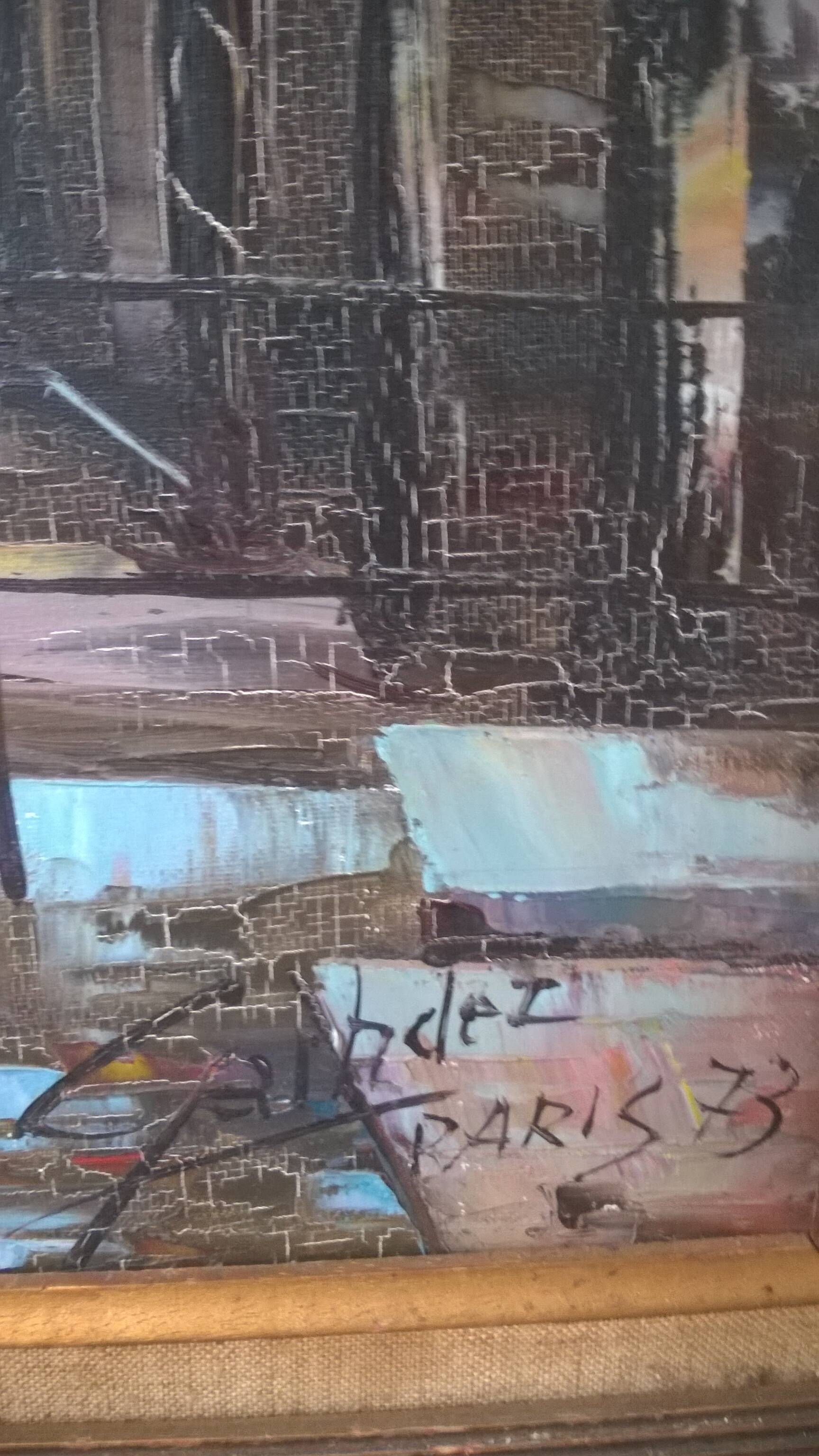 Tableau huile sur toile Paris  c.1973 signé