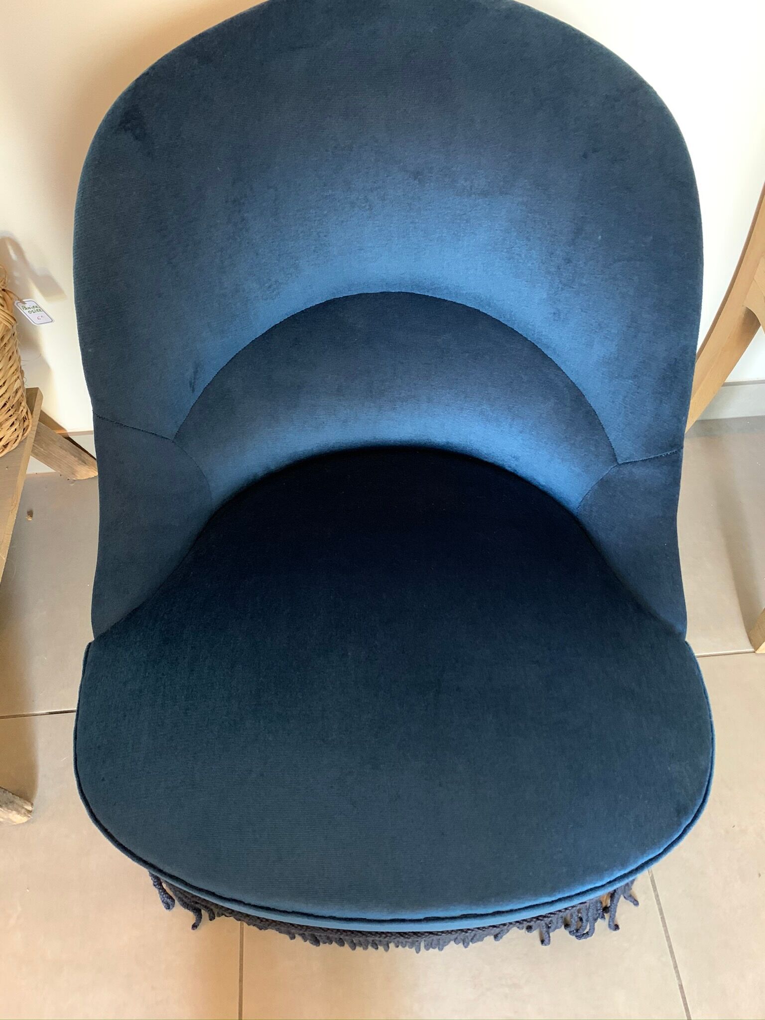 Blue velvet toad armchair