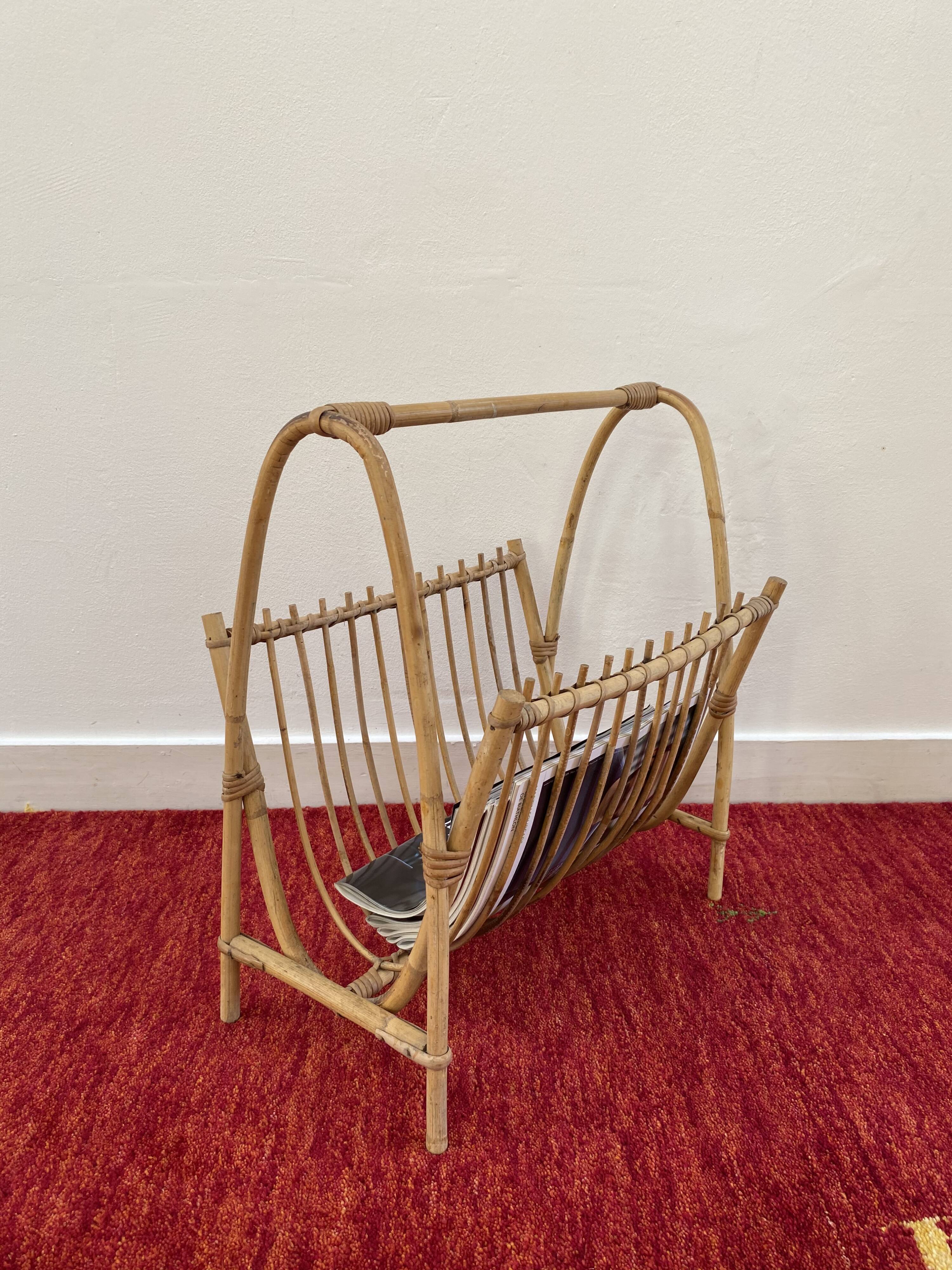 Vintage bamboo rattan magazine holder