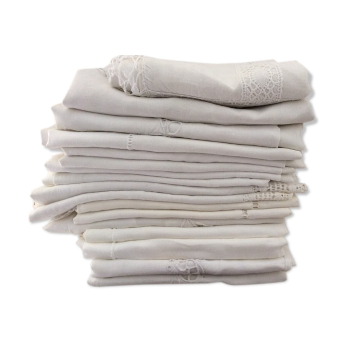 Set of 16 antique hand-embroidered stainedcases